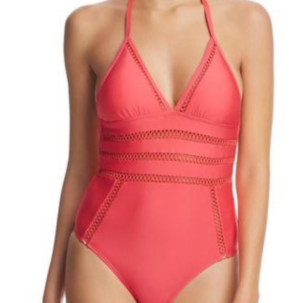 Ella moss orange peach crochet one-piece swimsuit size M